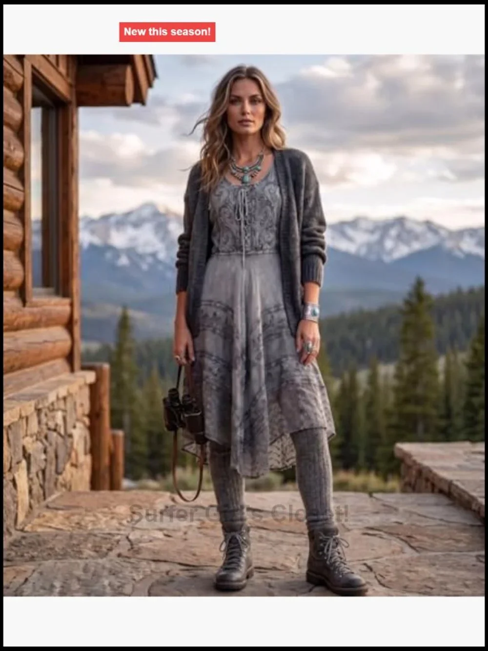 Stonewashed Rayon Embroidered Midi Dress Handkerchief Hem Boho